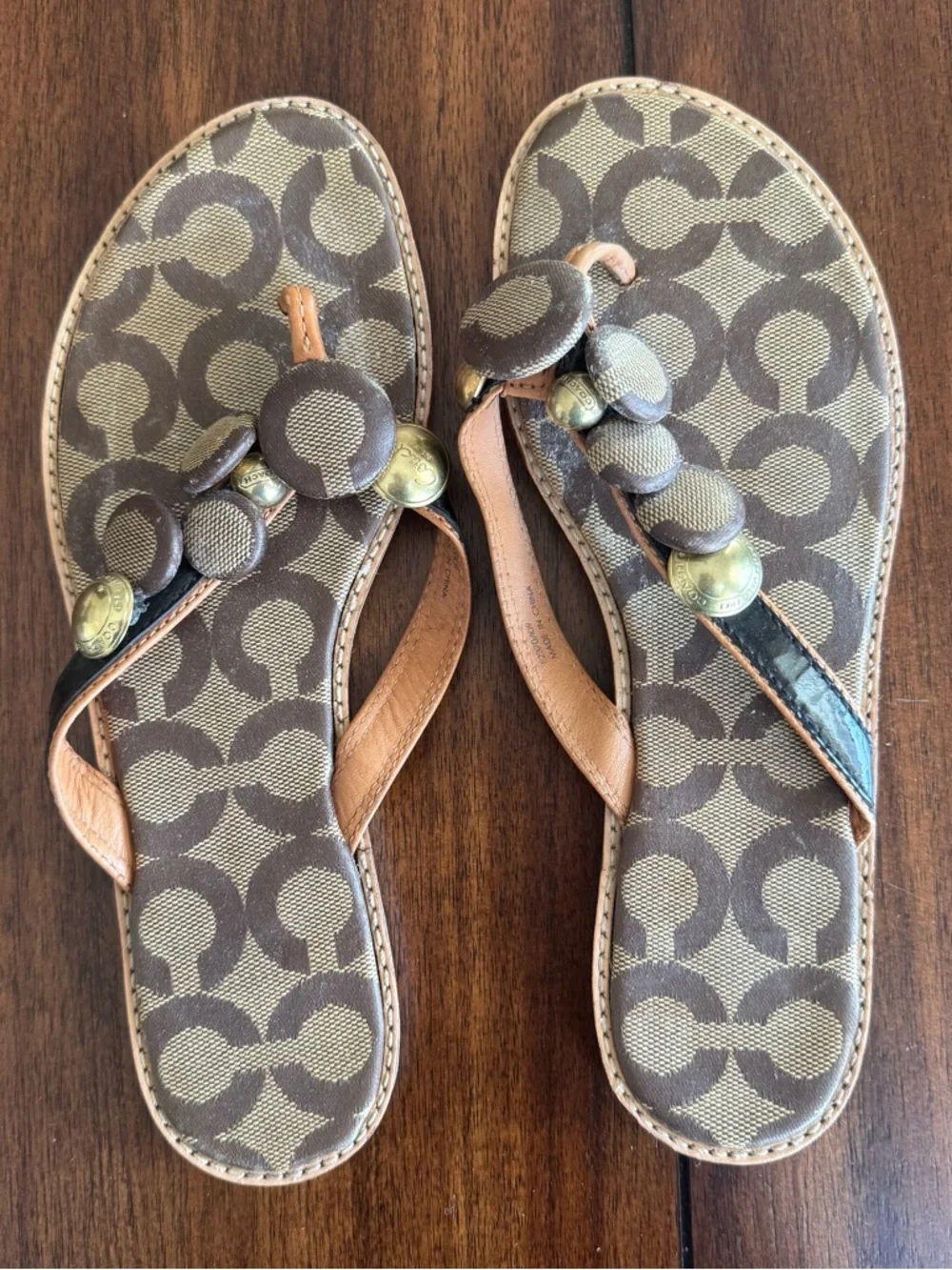 Coach Women’s Vintage Dyan Button‎ Jewel Flip Flop Sandals Size 6 Brown